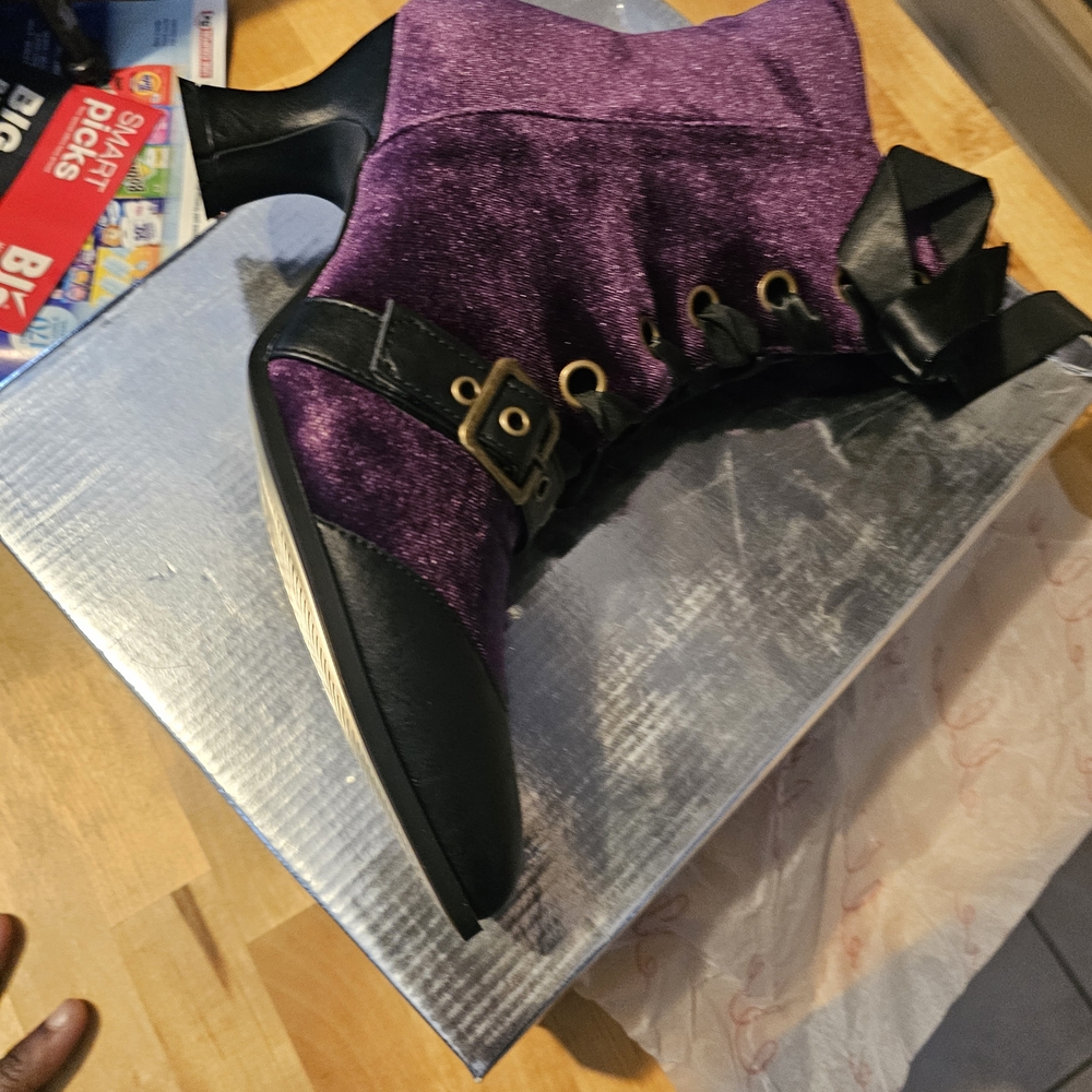 Elegant Purple and Black Women's Ankle Boots By ELLIE - Picture 5 of 10
